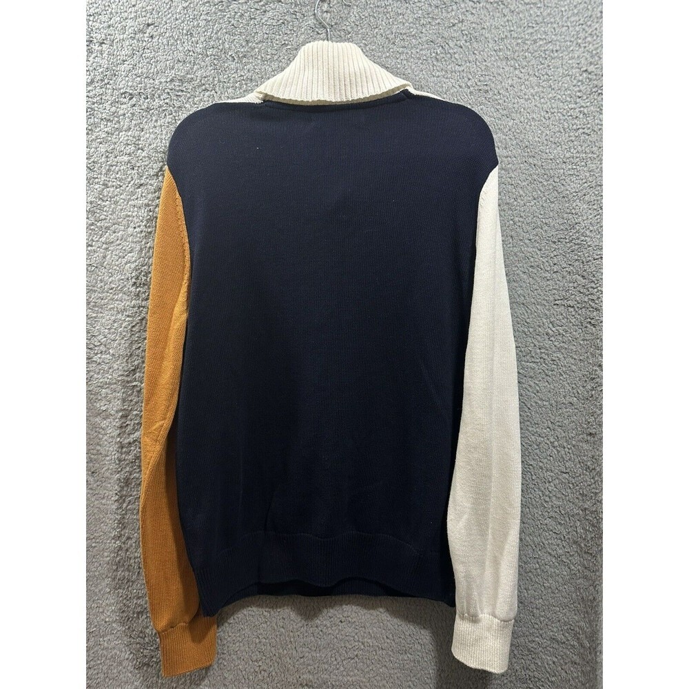 Sean John Mens Ivory/Blue/Brown Color Block Pullover Sweater 1/4 Button Large - Picture 8 of 9